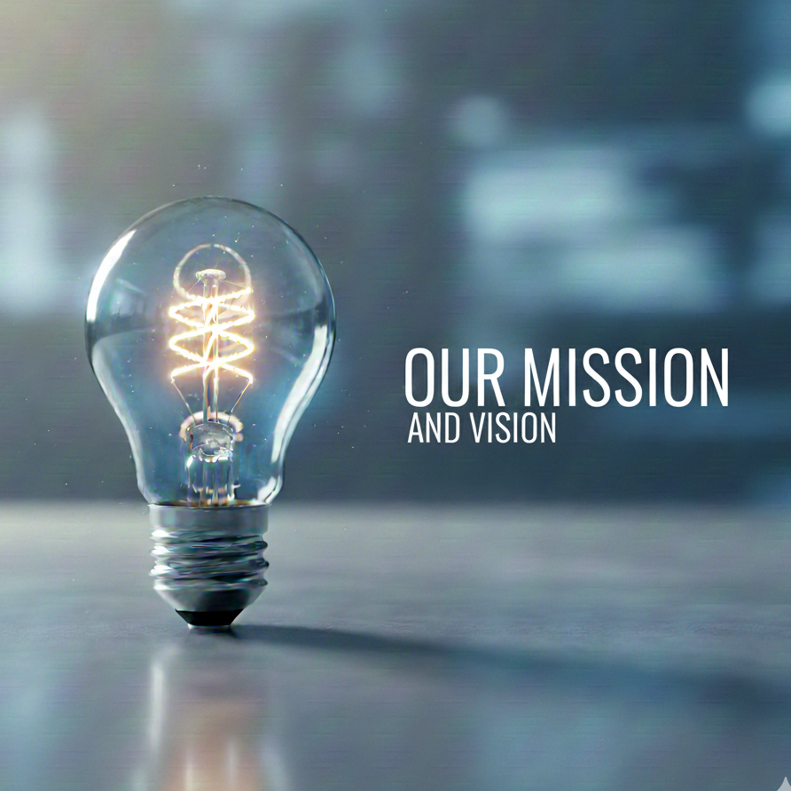 Light bulb with the text "Our Mission and Vision" beside it.